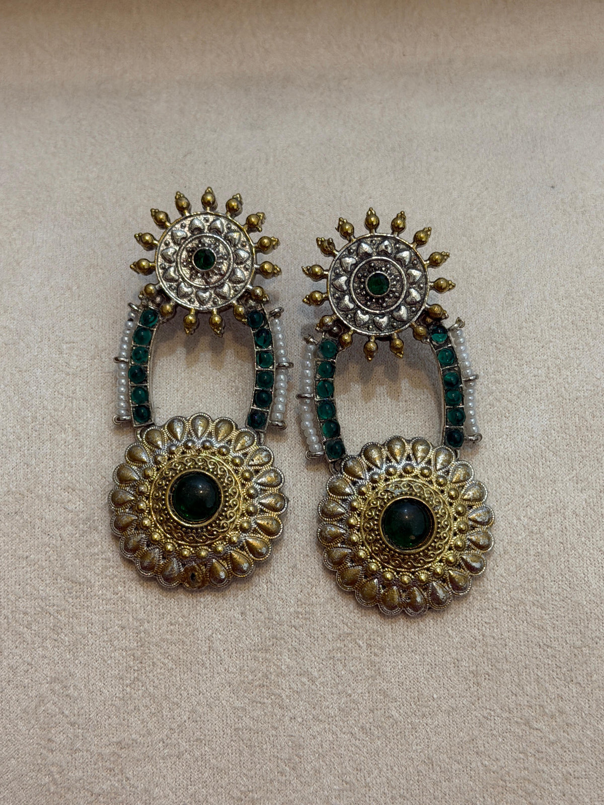 Emerald Sunburst Statement Earrings