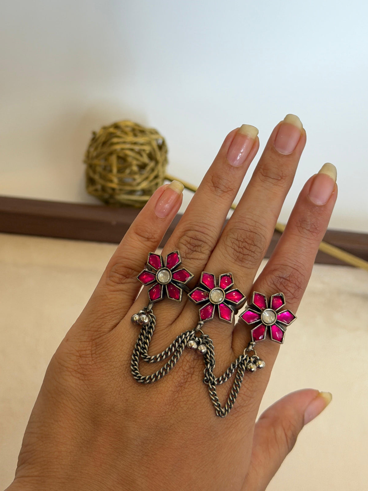 Gulabi Floral Chain Hand Ring
