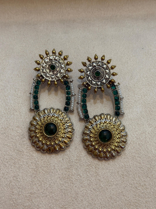 Emerald Sunburst Statement Earrings
