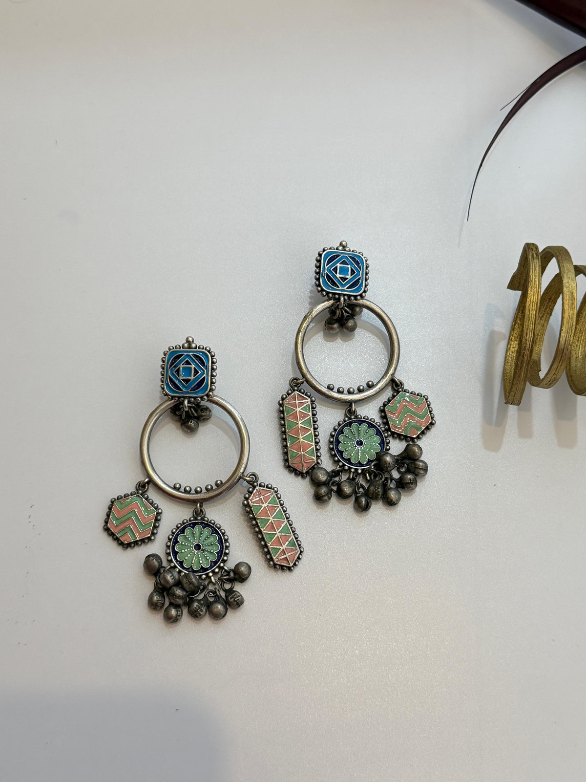 Enamel Boho Charm Hoop Earrings